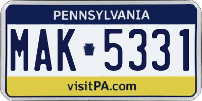 PA license plate MAK5331