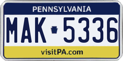 PA license plate MAK5336