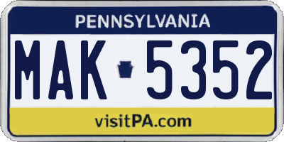 PA license plate MAK5352