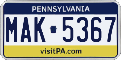 PA license plate MAK5367