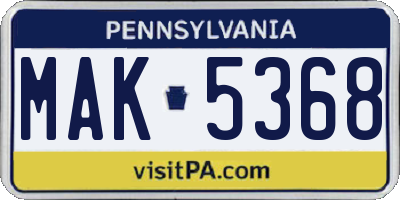 PA license plate MAK5368