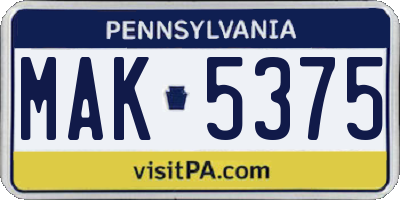 PA license plate MAK5375