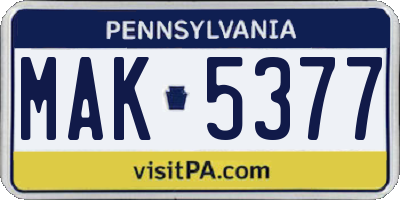 PA license plate MAK5377