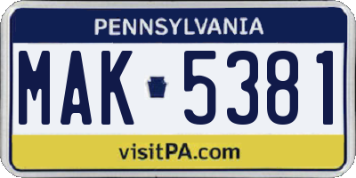 PA license plate MAK5381
