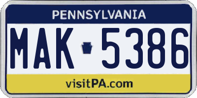 PA license plate MAK5386