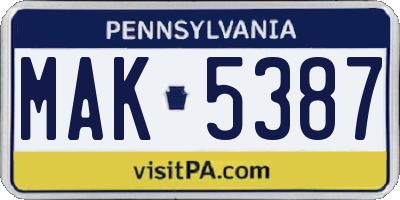 PA license plate MAK5387