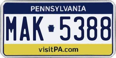 PA license plate MAK5388