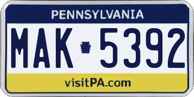 PA license plate MAK5392