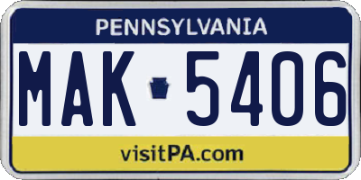 PA license plate MAK5406