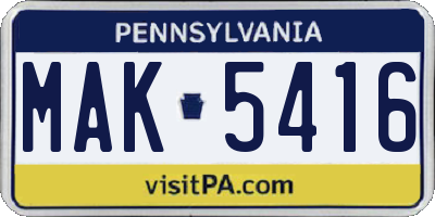 PA license plate MAK5416