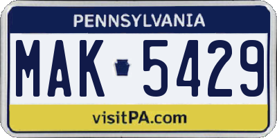 PA license plate MAK5429