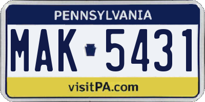 PA license plate MAK5431