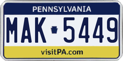 PA license plate MAK5449
