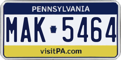 PA license plate MAK5464
