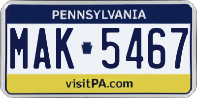 PA license plate MAK5467