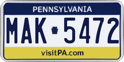 PA license plate MAK5472