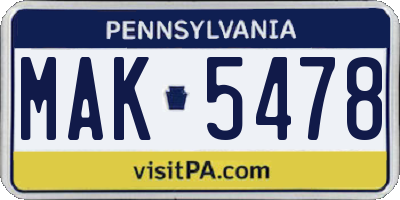 PA license plate MAK5478