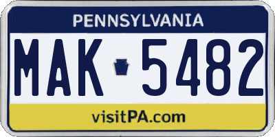 PA license plate MAK5482