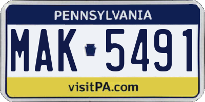 PA license plate MAK5491
