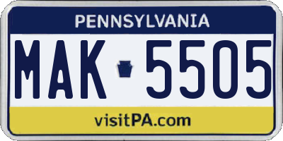 PA license plate MAK5505