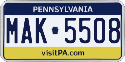 PA license plate MAK5508