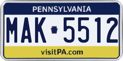 PA license plate MAK5512