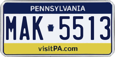 PA license plate MAK5513