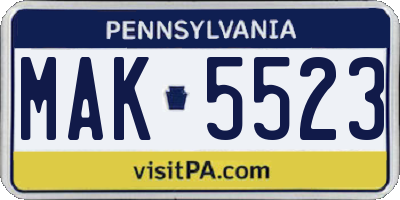 PA license plate MAK5523