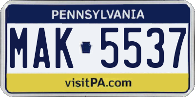 PA license plate MAK5537