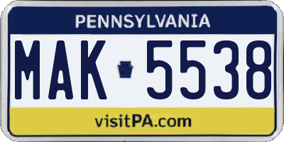 PA license plate MAK5538