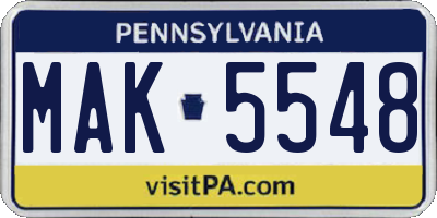 PA license plate MAK5548