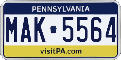 PA license plate MAK5564