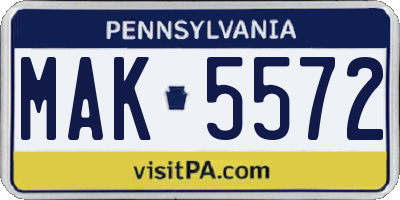 PA license plate MAK5572