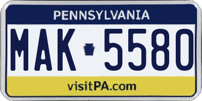 PA license plate MAK5580