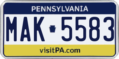 PA license plate MAK5583