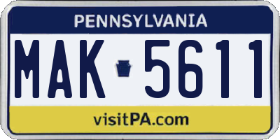 PA license plate MAK5611