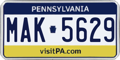 PA license plate MAK5629