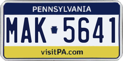 PA license plate MAK5641