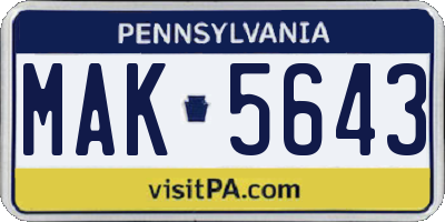 PA license plate MAK5643