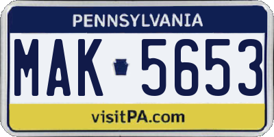 PA license plate MAK5653