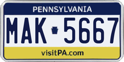 PA license plate MAK5667