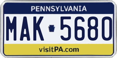 PA license plate MAK5680
