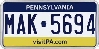 PA license plate MAK5694