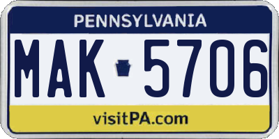 PA license plate MAK5706