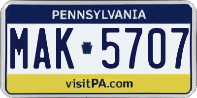 PA license plate MAK5707