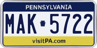 PA license plate MAK5722