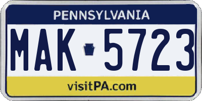 PA license plate MAK5723