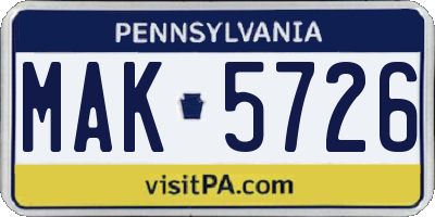 PA license plate MAK5726