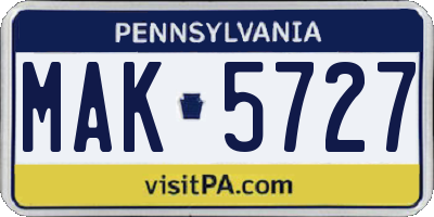 PA license plate MAK5727