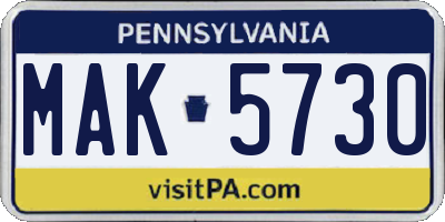 PA license plate MAK5730